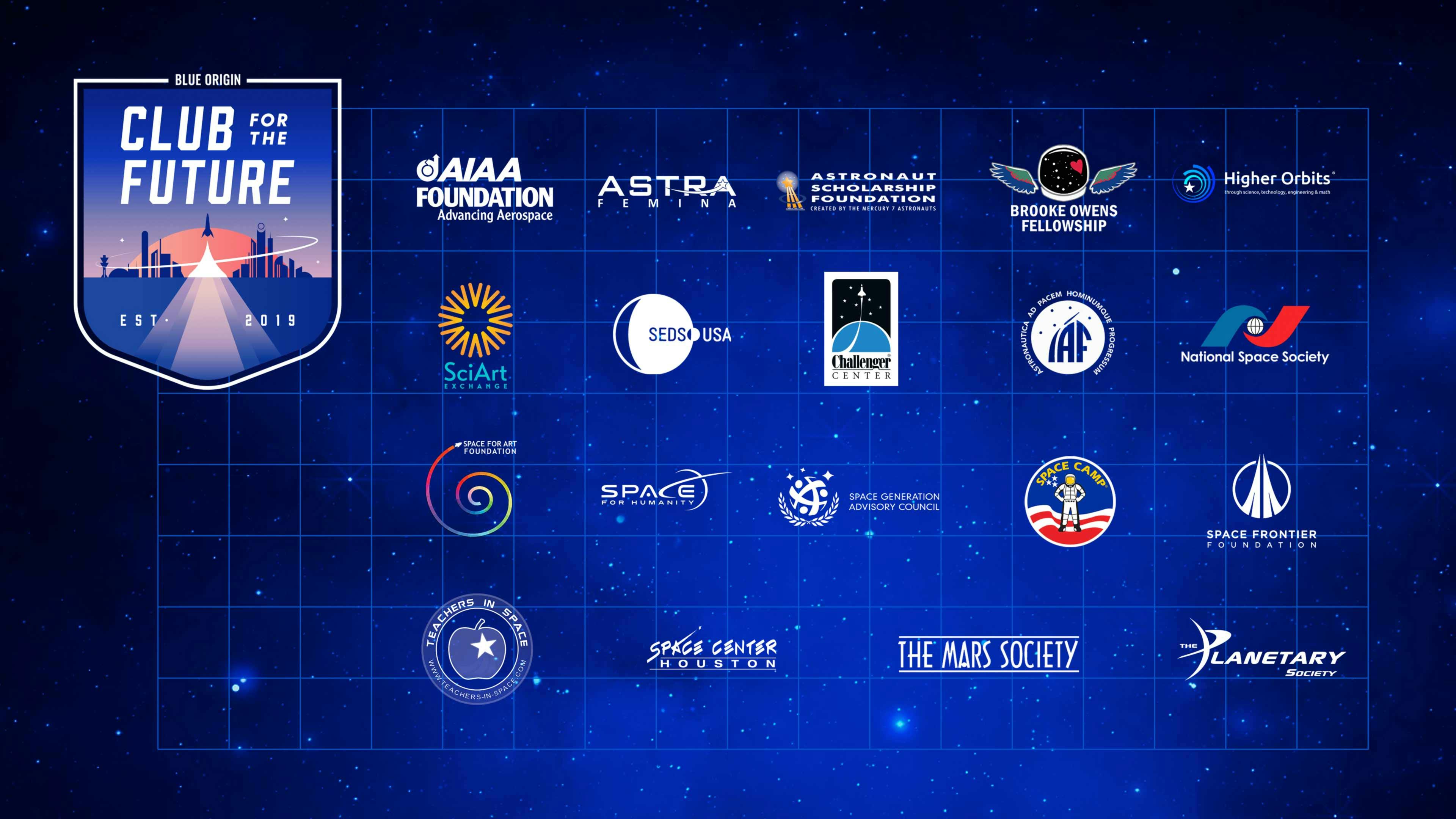 Grid showing Club for the Future's logo with 19 partner logos